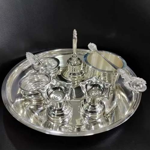 Silver Pooja Thali – 925 Silver – 9″ Size